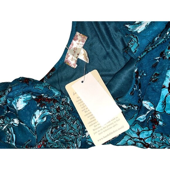 Band of the Free Sybille Teal Floral Crossover Crop Top Sz Small Womens Deep Tea - Picture 11 of 13